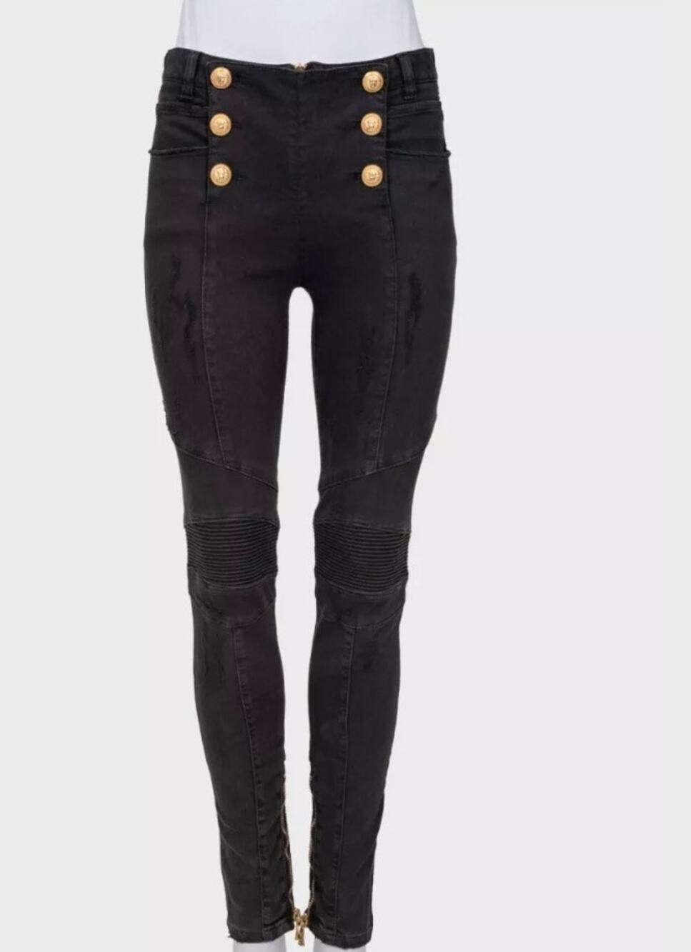 Iconic Balmain Skinny Jeans with Gold Tone Buttons  Sz.38